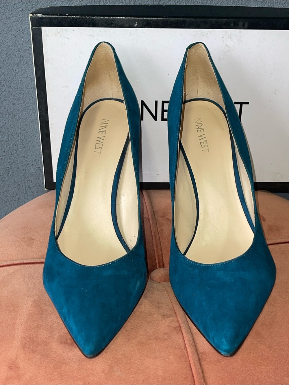Nine West Teal Blue Suede Pointed-Toe Pumps